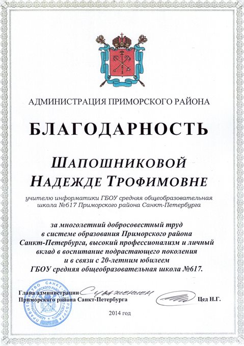 2013-2014 Шапошникова Н.Т. (20 лет школе)